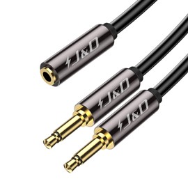J&D 3.5mm TRS Female to Dual 3.5mm TS Male Y Splitter Cable, Stereo to Mono Breakout Adapter for Headphones, Speakers, Audio Interface, 3ft