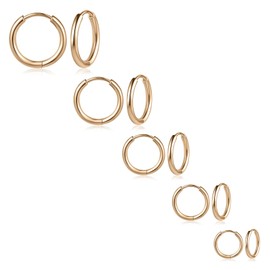 QXXPVV 5Pairs Huggie Hoop Earrings 18G Stainless Steel for Women Tiny Cartilage Hoop Earrings for Men 6/8/10/12/14mm Helix Daith Tragus Ear Hugging Hoop Earrings Silver/Gold/Rose Gold/Black/Rainbow Sleeper Earrings Hypoallergenic(18G Rose Gold 5pairs)