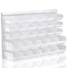 RIVTUN Transparent Garage Organizer Bins, 30PCS Wall Mounted Storage Small Parts Bins With White Pegboard to Store Nuts,Bolts, Screws, Nails