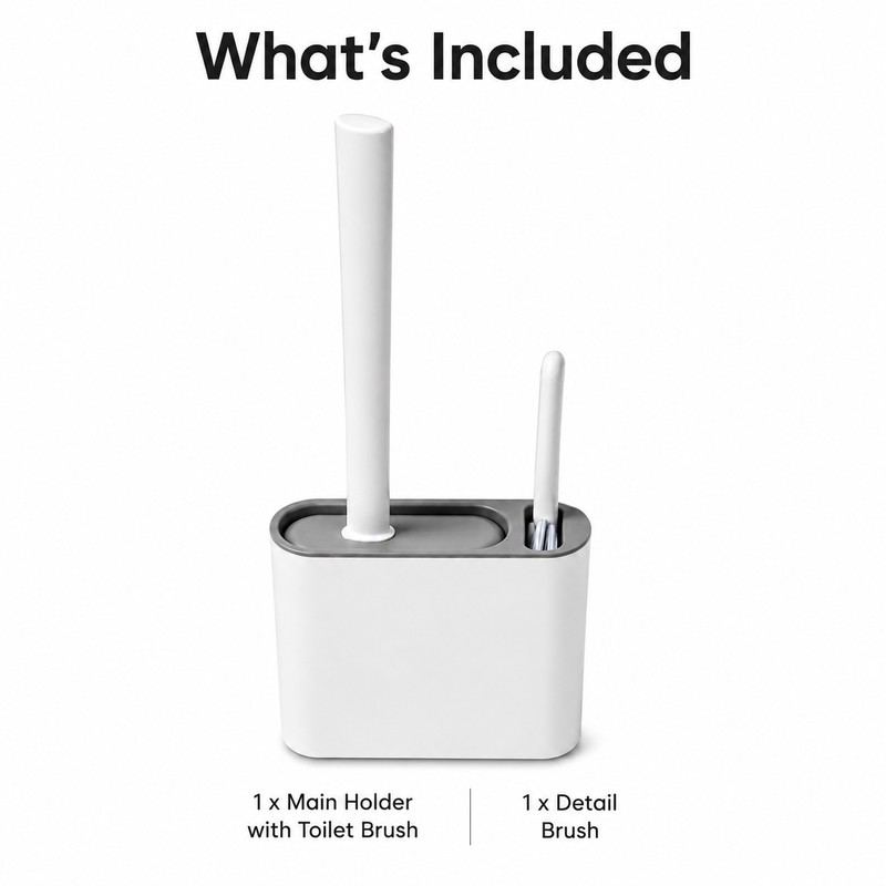 Wall-Mounted Silicone Toilet Brush Set with Holder & Detail Brush,