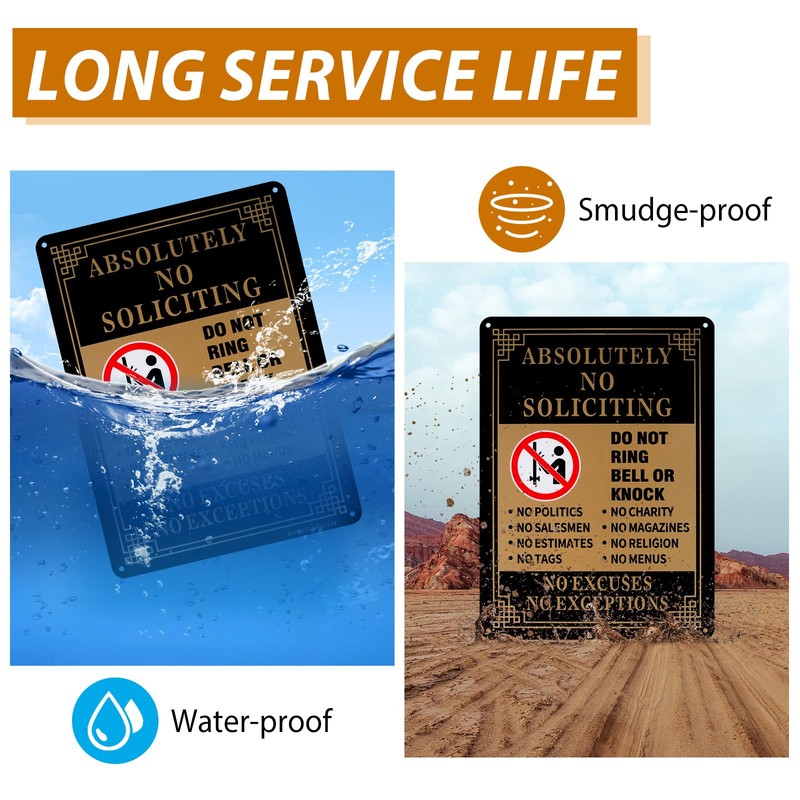AUYKTE Absolutely No Soliciting Sign 2 Pack, No Excuses, No