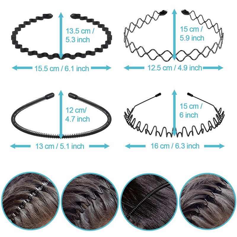 Metal Hair Band for Men, Adjustable Wavy Headband Non Slip