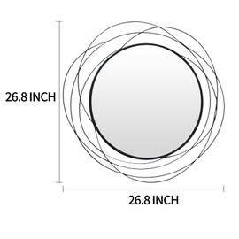 ironsmithn Round Wall Mirror, Black Metal Frame Mirror with Orbital Design, Rounded Hanging Mirrors Decorative, Circle Mirrors for Bathroom Vanity Living Room Bedroom, 26.8" x26.8"