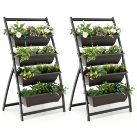 Giantex 2 Pcs 4.1FT Vertical Raised Garden Bed, 4-Tier Elevated Planter Box w/4 Containers & Drainage Holes, Indoor Outdoor Freestanding Planter for Vegetables, Herbs, Flowers, Heavy-Duty Metal Frame