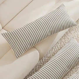 Boho Long Lumbar Throw Pillow Cover 14x36 Inch, Striped Body Chenille Pillow Covers, Decorative Pillows for Bed Sofa Farmhouse Livingroom, 1Pack