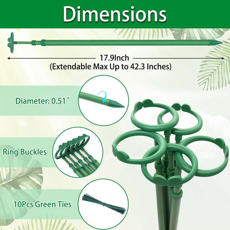 Extendable Plant Stakes, Length Scalable from 17.9IN to 42.3IN Plant