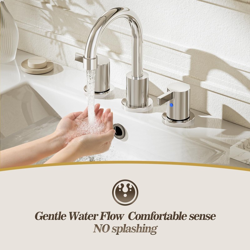 Phiestina 8 Inch 3 Hole Widespread Chrome Bathroom Faucet 2