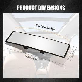 Lyxheth Rear View Mirror, Car Interior Mirrors, Interior Clip-on Wide Angle Rear View Mirrors to Reduce Blind Spot, 12 Inch Anti Glare Panoramic Rearview Mirror Accessory Universal for Car SUV Truck