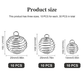 Spiral Bead Cages Pendants,30 Pcs Silver Plated Spiral Bead Cages Pendants,Silver Plated Necklace Cage Pendants,Silver Plated Stone Holder Necklace Cage Pendants Findings for Jewelry Making,3Size