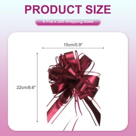 PATIKIL 6 Pcs Large Pull Bow Gift Wrapping, 9 Inch Ribbon Organza Wine Red Bows for Gift Wrapping Wedding Baskets Car