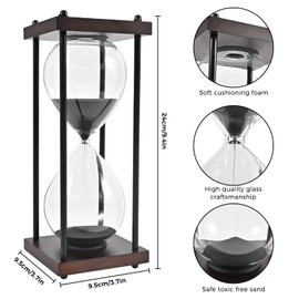 TeacherFav Hourglass Timer 60 Minute Large, Decorative Wooden Sandglass, Black
