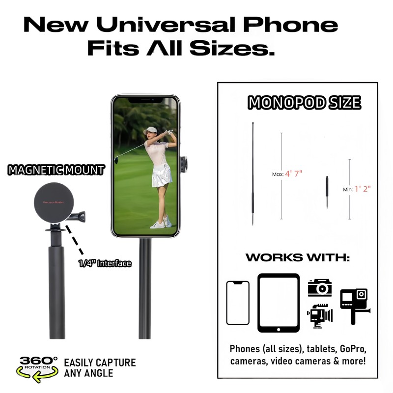 Golf Filming Stick, Record Golf Swing with Magnetic Phone Holder,
