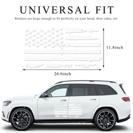 Wevdn Distressed American Flag Sticker, 11.8" × 23.6" Waterproof Patriotic Old Glory Military Grunge Sticker, Universal Car Door Wall Window Windshield Decoration Sticker (White)