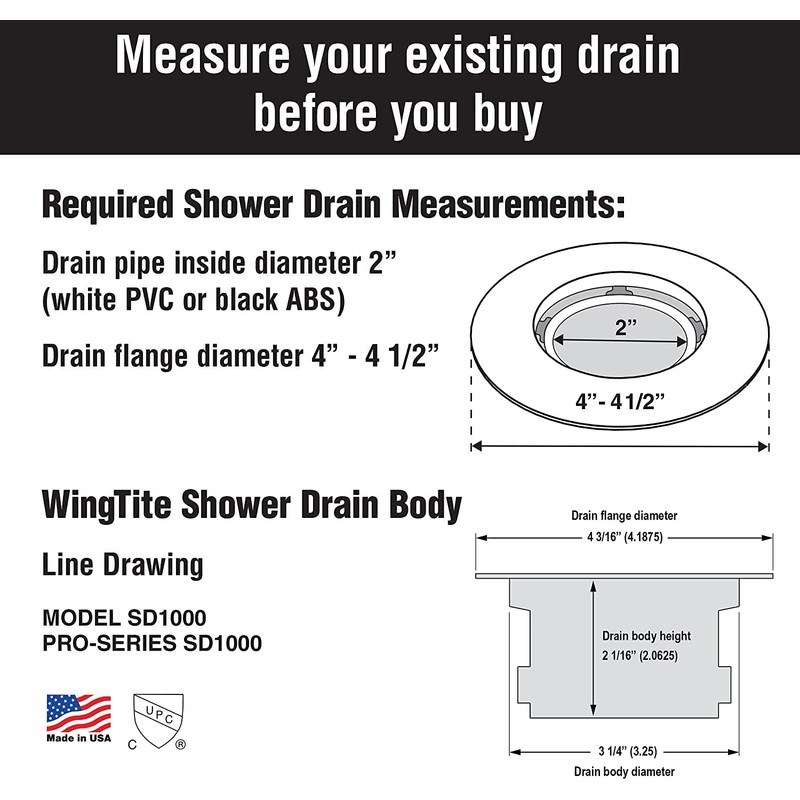 WingTite Pro-Series New Construction Shower Drain - 10 Year Warranty