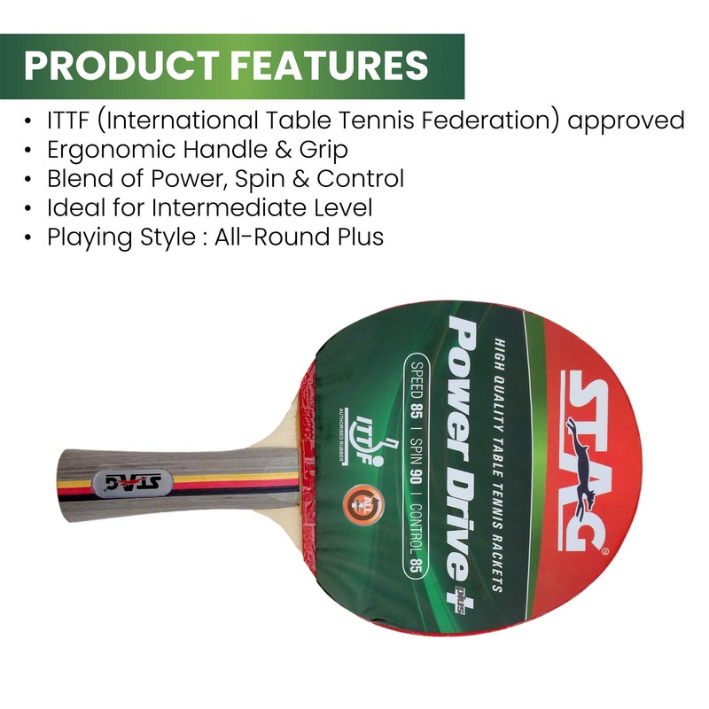 Stag Power Drive Plus Table Tennis Racquet(Multi- Colour, 174 Grams,
