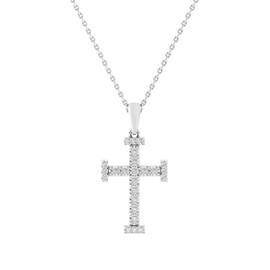 GILDED 1/10 ct. T.W. Lab Grown Diamond (SI1-SI2 Clarity, F-G Color) and Sterling Silver Cross Pendant with an 18 Inch Spring Ring Clasp Cable Chain
