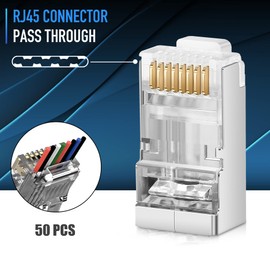 JODROAD Conectores de paso RJ45 Cat6 Cat6A blindados – 3 puntas 8P8C chapados en oro extremos Ethernet para cable de red FTP/STP y cable sólido, paquete de 20 unidades