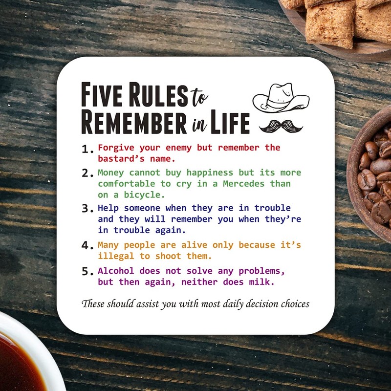 CS597 Five Rules to Remember in Life Novelty Funny Coffee
