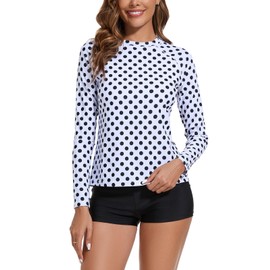 ATTIQOZI Long Sleeve Rash Guard Swimsuit for Women Two Piece UV Protection Bathing Suit with Boyshorts Swimming Suits for Women Polka Dot M