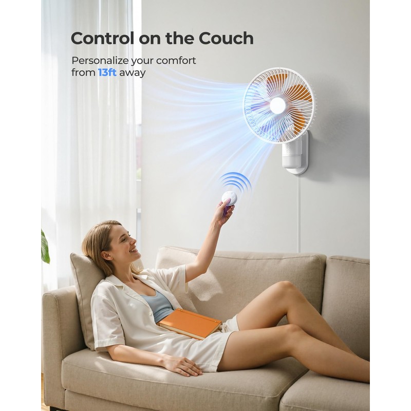 Airbition 10'' Wall Mount Fan with Remote Control and Night