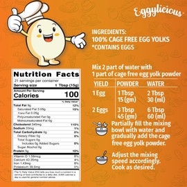 Eggylicious | Cage-Free Egg Yolk Powder 11 oz (312 gm) | Made in USA from Humanely-Raised Cage-Free Eggs | Perfect for Smoothies, Puddings, Baking, Sauces | Non-Bioengineered, No Additives
