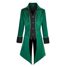 MOFOVELY Mens Medieval Steampunk Tailcoat Jacket Victorian Pirate Coat Renaissance Tailcoat Jacket Costume(2XL,Green)