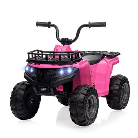 GarveeLife 12V Kids Ride On Electric ATV, 4-Wheeler Quad ATV Play Car w/ 1.8MPH Max Speed, Treaded Tires, Rubber Handles, Push-Button Accelerator, Led Headlights, Pink
