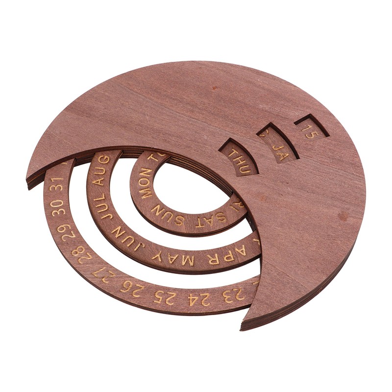 Wooden Disc Calendar Dark Brown Rotatable Disc Natural Wood Vintage