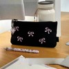 BlingKicks Black Bow Embroidery Pencil Case Pouch Organizer with Pins
