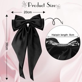 Fengyang 4 x Bow Hair Clips, Hair Clips with Bow, Hair Clips with Large Bow, Hair Bows Clips with Long Band, French Hair Clips, Satin Hair Accessories, Girls Hair