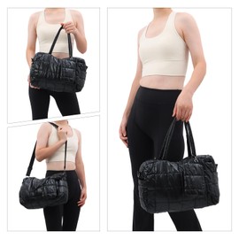 Syrads Shopping Bag for Women Large Purse Women's Padded Shoulder Bag Lightweight Puffy Shopping Bag and School Bag, black