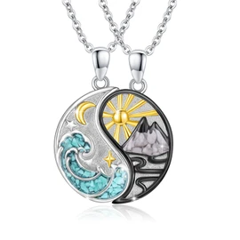 REDSUN Yin Yang Necklace Sterling Silver Sun Moon Chain Elephant Pendant for Couple BFF Chain 2 Pieces Jewellery Gifts for Women Men Couple Daughter, Sterling Silver