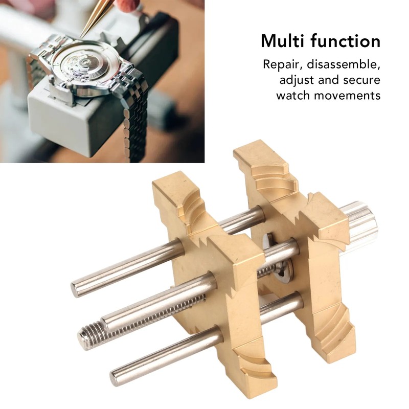 Adjustable Brass Watch Movement Holder with Storage Box