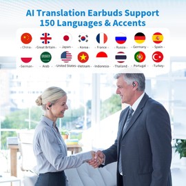 Translation Earbuds,AI Translator Earbuds Real Time in 150 Languages & Accents, 3 in 1 Language Translation Earbuds Portable Translator Device for Business Meeting Traveling