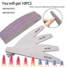 10Pcs Nail File Professional WAFOLOZE Nail Files Reusable Double Sided Emery Boards(100/180&180/240 Grit) Nail Styling Tools for Home and Nail Files for Acrylic Nails Salon Use