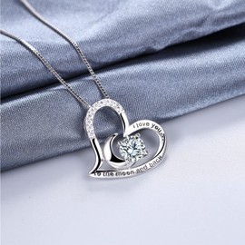 18K White Gold Necklaces for Women Love Heart Pendant with Crystal Necklace Jewellery Gifts for Mum Her Wife Girlfriend Anniversary Birthday Mothers Day Valentines