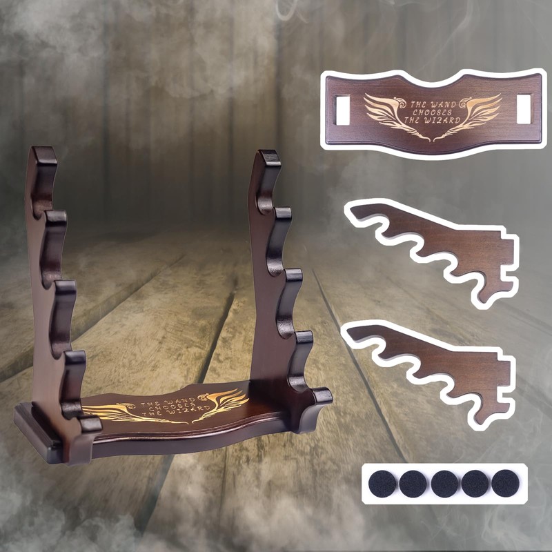 WodGod Wooden Magic Wand Holder and Display Stand,4 Tiered Wood