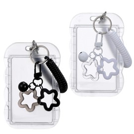 YBEATY 2 PCS Cute Photocard Holder Keychain Transparent Photo Card Holder Acrylic Protective Photocards Holders with Star Pendant Acrylic ID Bus Card Holders Keychain Accessories for Bus Student Cards