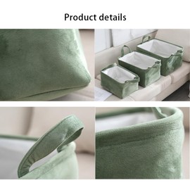 Whakano Foldable Velvet Storage Basket, Storage Box Cupboard, Storage Baskets Basket Storage with Handles for Toys Wardrobe Shelves Clothing Home, Green, 35 x 25 x 18 cm