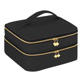 LYFFXYH Nail Polish Carrying Case, Portable Nail Polish Organizer with Handle, Double-Layer Nail Organizers and Storage for Manicure Set (Black, 42 bottles)