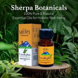 Sherpa Botanicals Eucalyptus Essential Oil - 100% Pure & Natural Oils - Ideal for Aromatherapy, Diffusers, Massage Oil - Energizing Scent - Vegan, Paraben-Free, 15mL