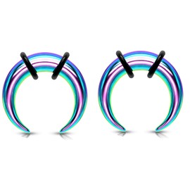 Zaya Body Jewelry Pair 2g 4g 6g 8g 10g 12g Rainbow Steel Ear Plugs Tunnels Tapers Pinchers Horseshoes Gauges Septum (2g 6mm)
