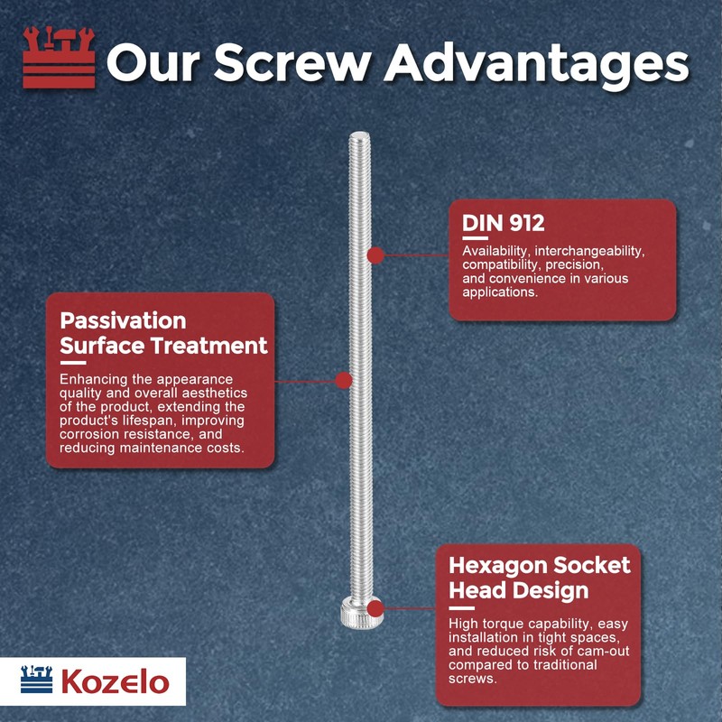 Kozelo 10pcs Socket Head Cap Screws - [M2.5-0.45 x 60mm]