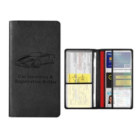 Car Registration and Insurance Holder, Leather Auto Glove Box Organizer with Magnetic Shut, Vehicle Compartment Accessories Case for Women Men, Fit for Cards, Driver License & Essential Documents