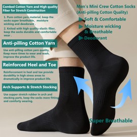 MAGIARTE Mens Athletic Cotton Mini Crew Socks Moisture Wicking Odor Control Arch Support Compression Running Quarter Socks for men 6-Pack (Color#02M Black)