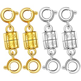925 Silver Magnetic Necklace Clasps, Magnetic Necklace Clasps and Closures for Bracelet Necklace Extender (4pcs | 2gold & 2silver)