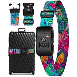 Slohif Luggage Straps TSA Lock for Suitcases - Travel Belt TSA Approved Accessories Luggage Identifiers Carry On Bag with Buckle Nylon Adjustable Band for Add a Bag Artistic Leaf