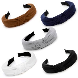 VELSCRUN 5 Pack Fashion Headbands for Women Girls Non Slip Wide Head Bands Cute Solid Colors Knotted Headbands for Womens Hair Band Hair Accessories Hair Headband Birthday Gifts for Women