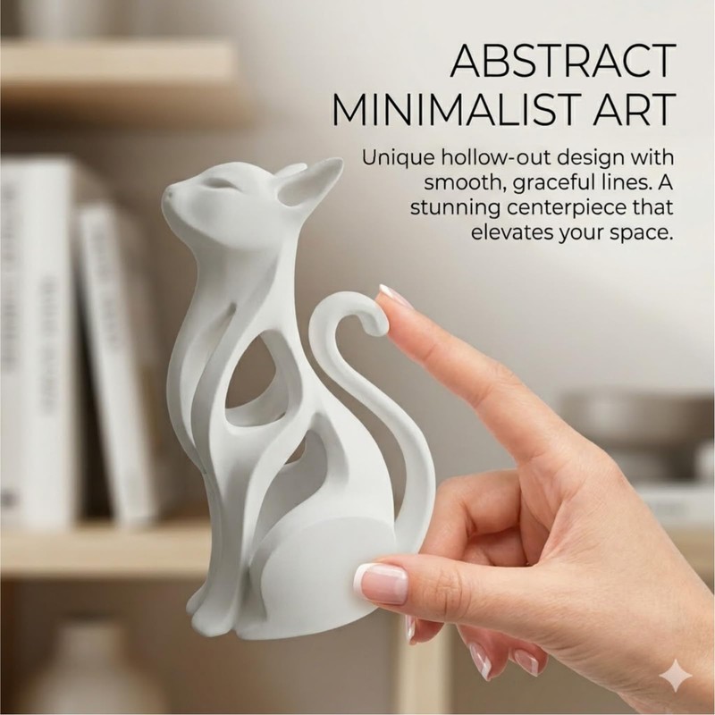2.4x1.4x3.9 Inch 3D Printed Cat Figurine - Modern Abstract Cat