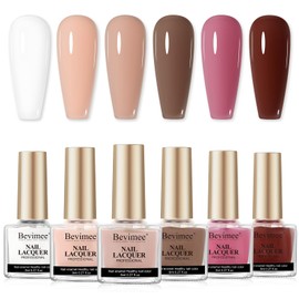 Bevimee Vegan Nail Polish Set: Air Quick Dry Nail Lacquer Milky White, Nude, Brown 6 Regular Colors Nail Art Polish Non Gel Fast Drying Fingernail Polish Bulk for Winter DIY Salon Gift For Women